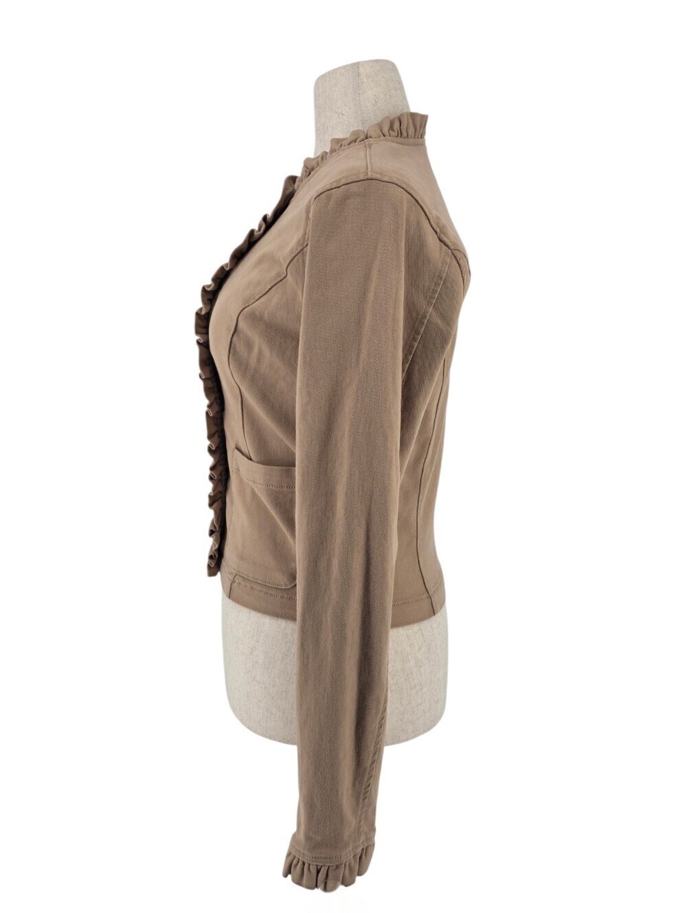 Draper James Taupe Ruffle Trim Cotton Twill Jacket Blazer Topper Size M - Picture 4 of 9
